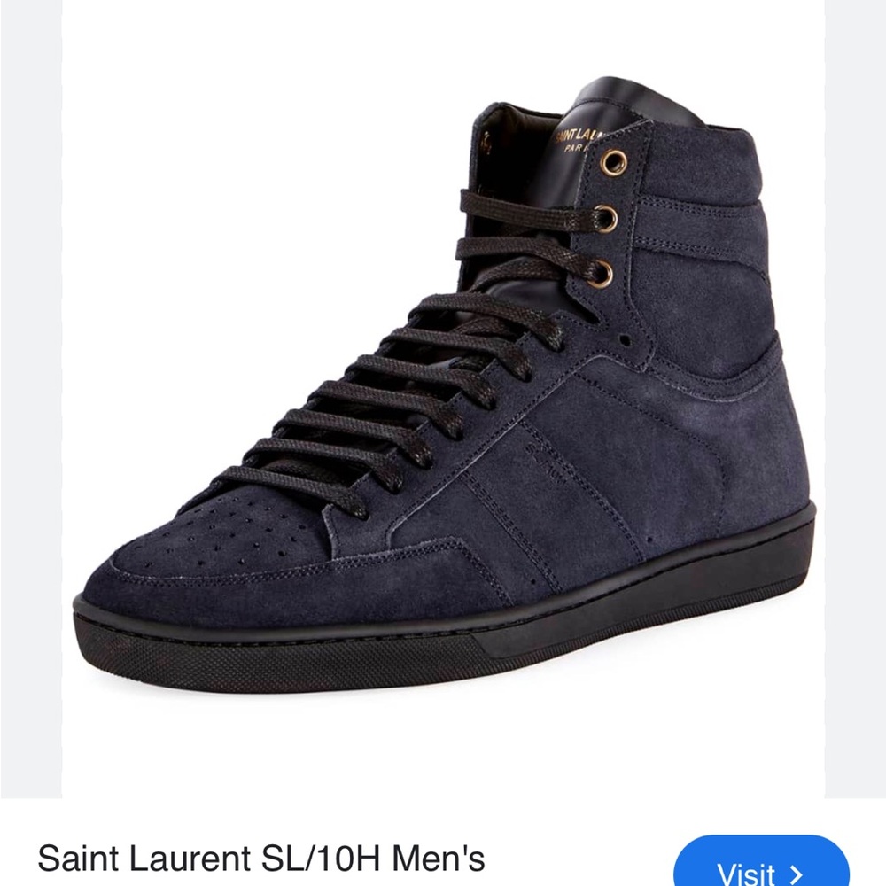 Saint Laurent Men's Dark Blue High-Top Sneakers